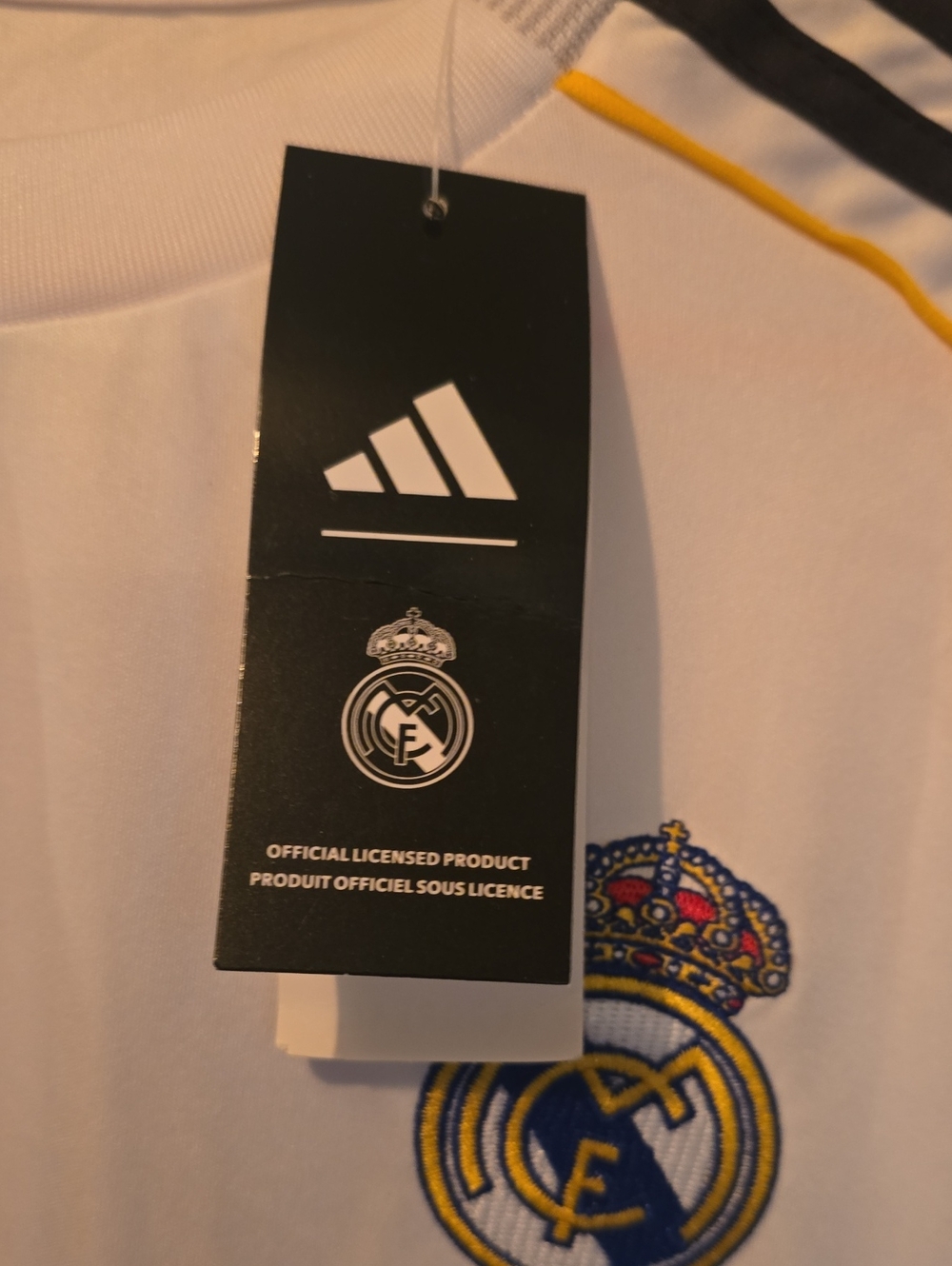 Adidas Real Madrid White & Gold Soccer Jersey - Emirates Fly Better Bellingham - Picture 7 of 7